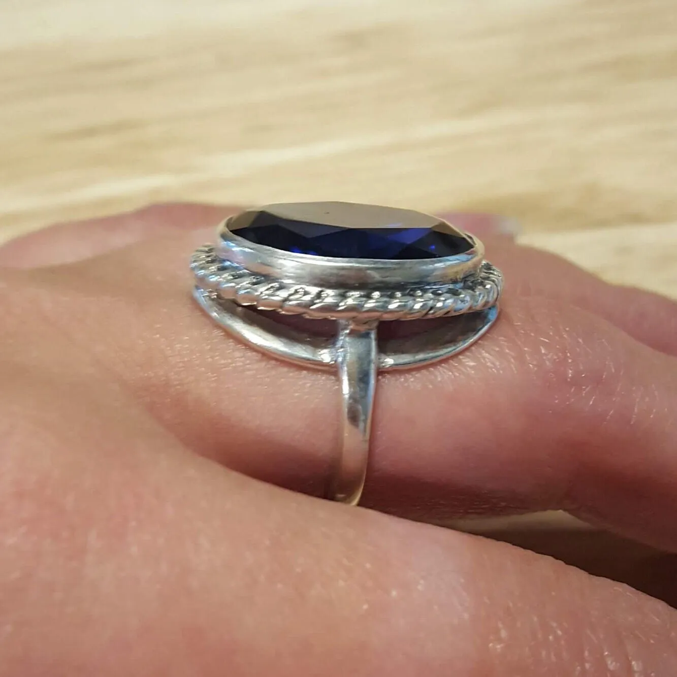 Large Sapphire Ring - Royal Blue Ring - Vintage Cocktail Ring
