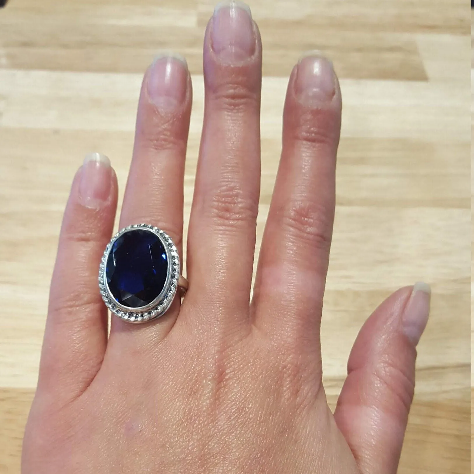 Large Sapphire Ring - Royal Blue Ring - Vintage Cocktail Ring