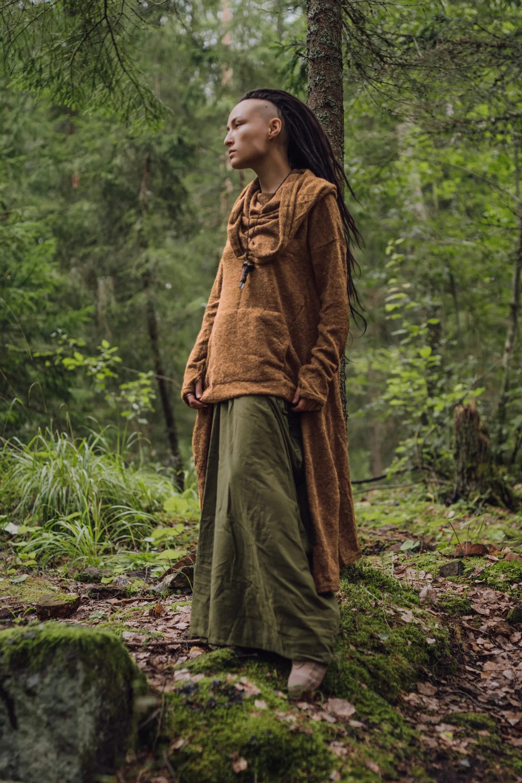 Long Hooded Sweater Coat Sheela Caramel