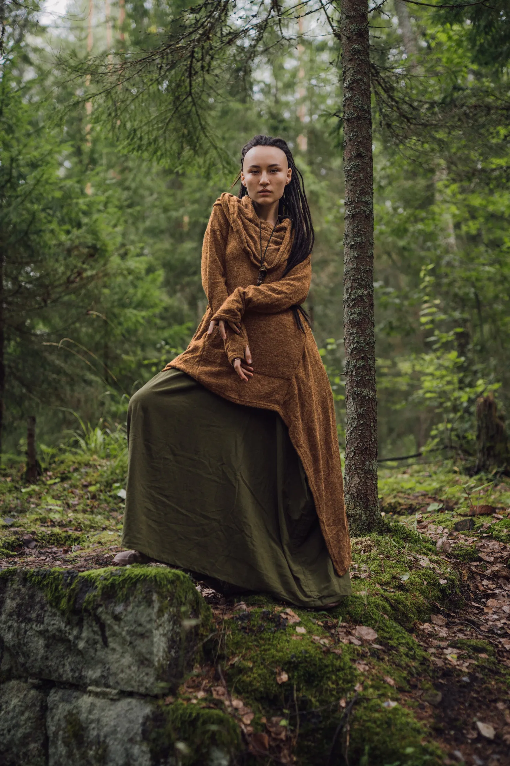 Long Hooded Sweater Coat Sheela Caramel