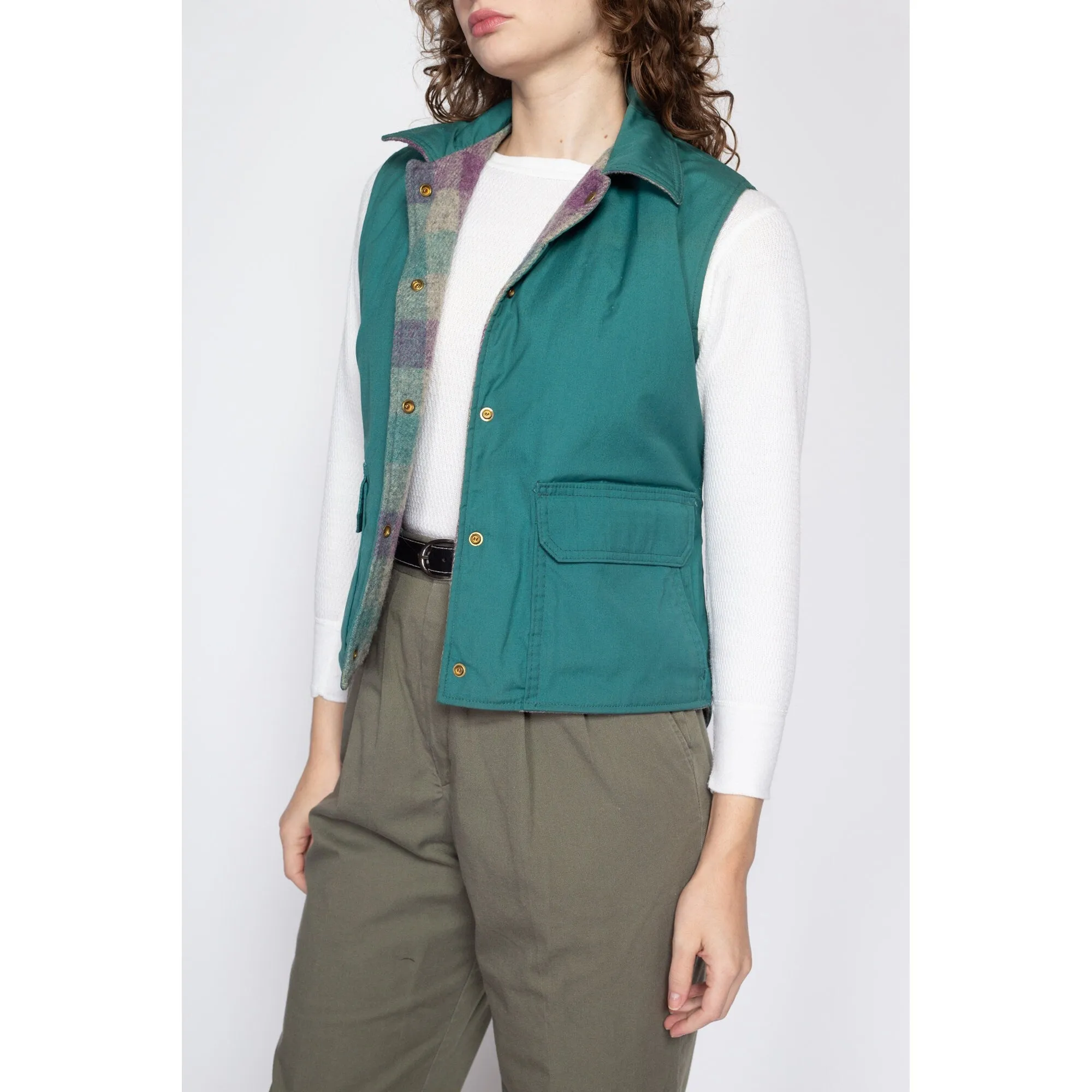 Medium 80s Woolrich Teal & Plaid Reversible Vest