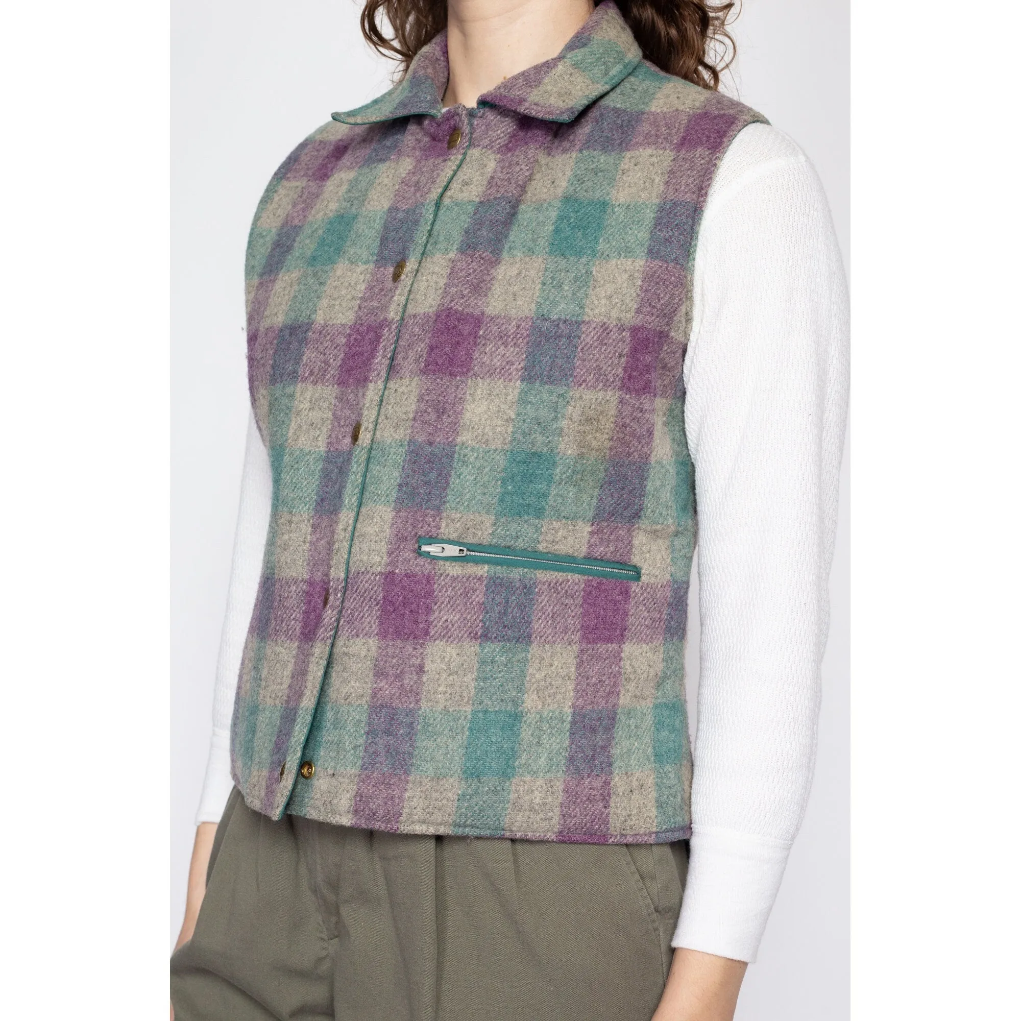 Medium 80s Woolrich Teal & Plaid Reversible Vest