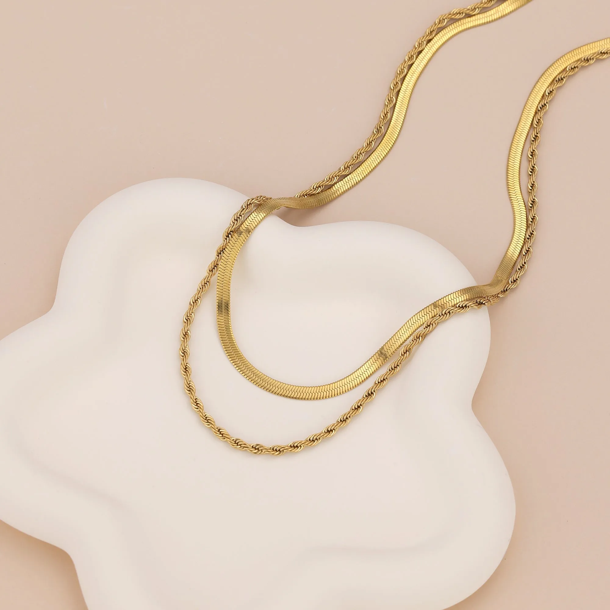 N020 Duo Chain layered rope chain Herringbone Necklace