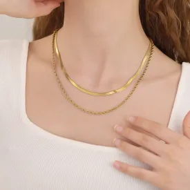N020 Duo Chain layered rope chain Herringbone Necklace