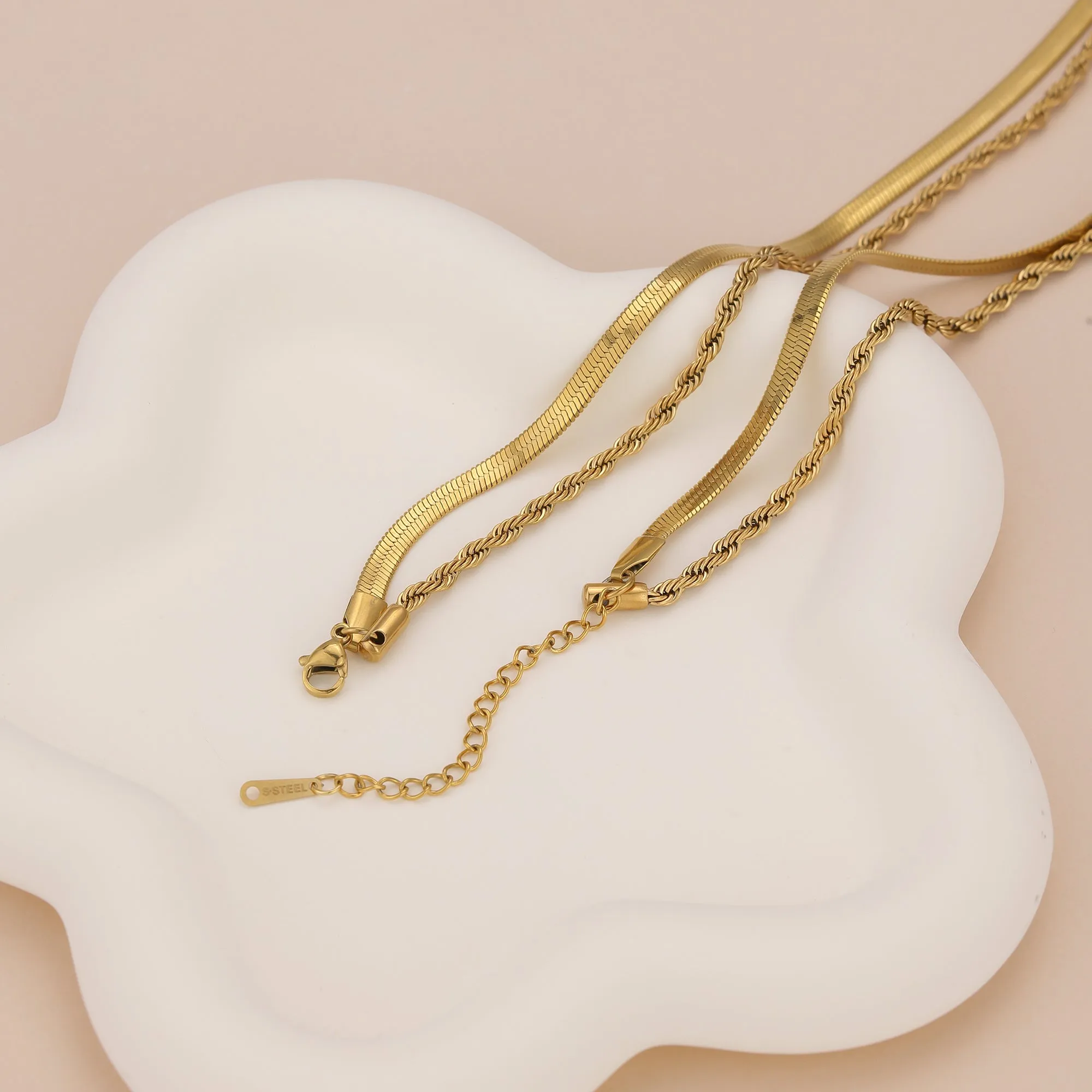 N020 Duo Chain layered rope chain Herringbone Necklace