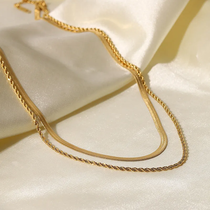 N020 Duo Chain layered rope chain Herringbone Necklace