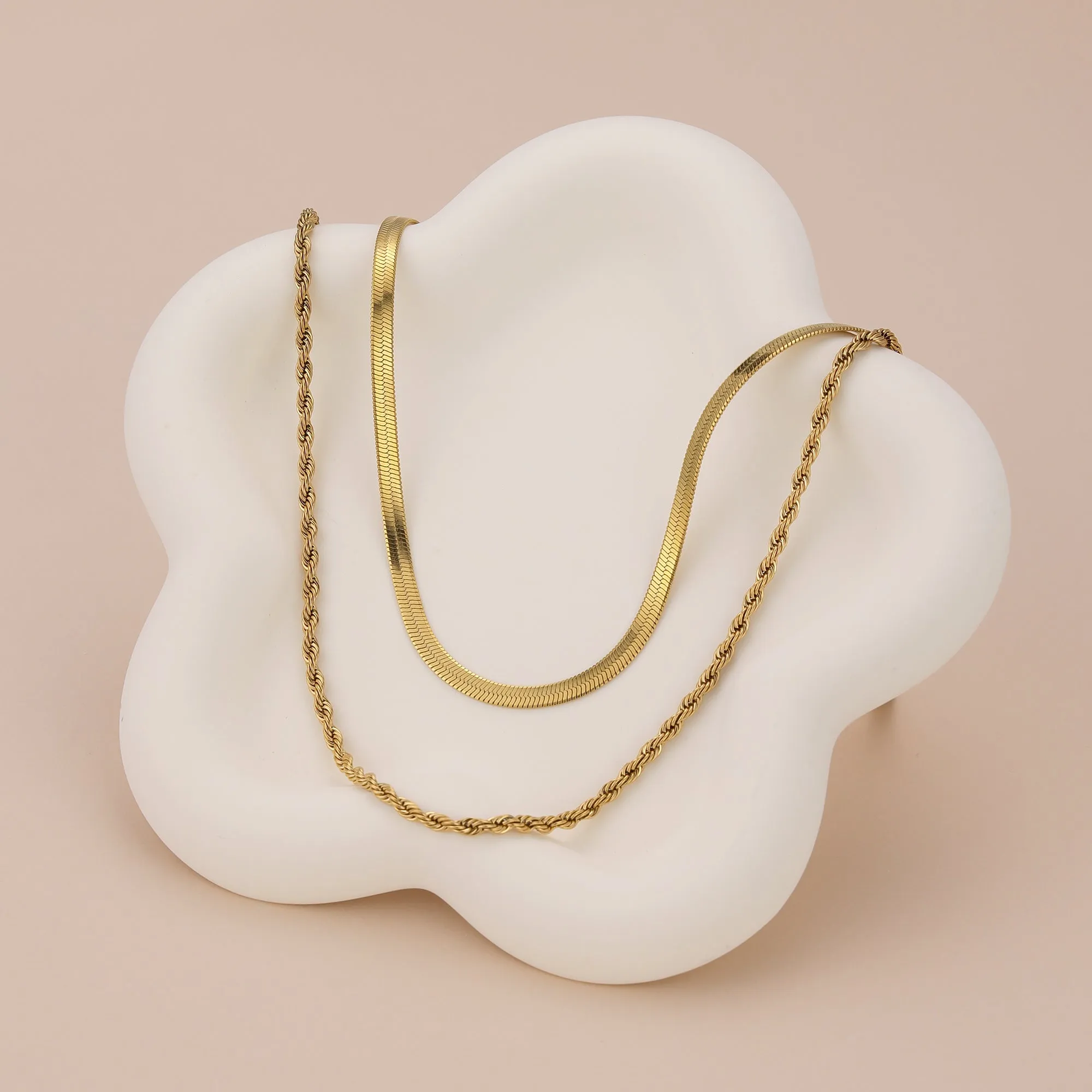 N020 Duo Chain layered rope chain Herringbone Necklace