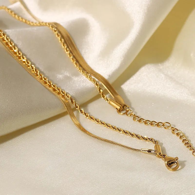 N020 Duo Chain layered rope chain Herringbone Necklace