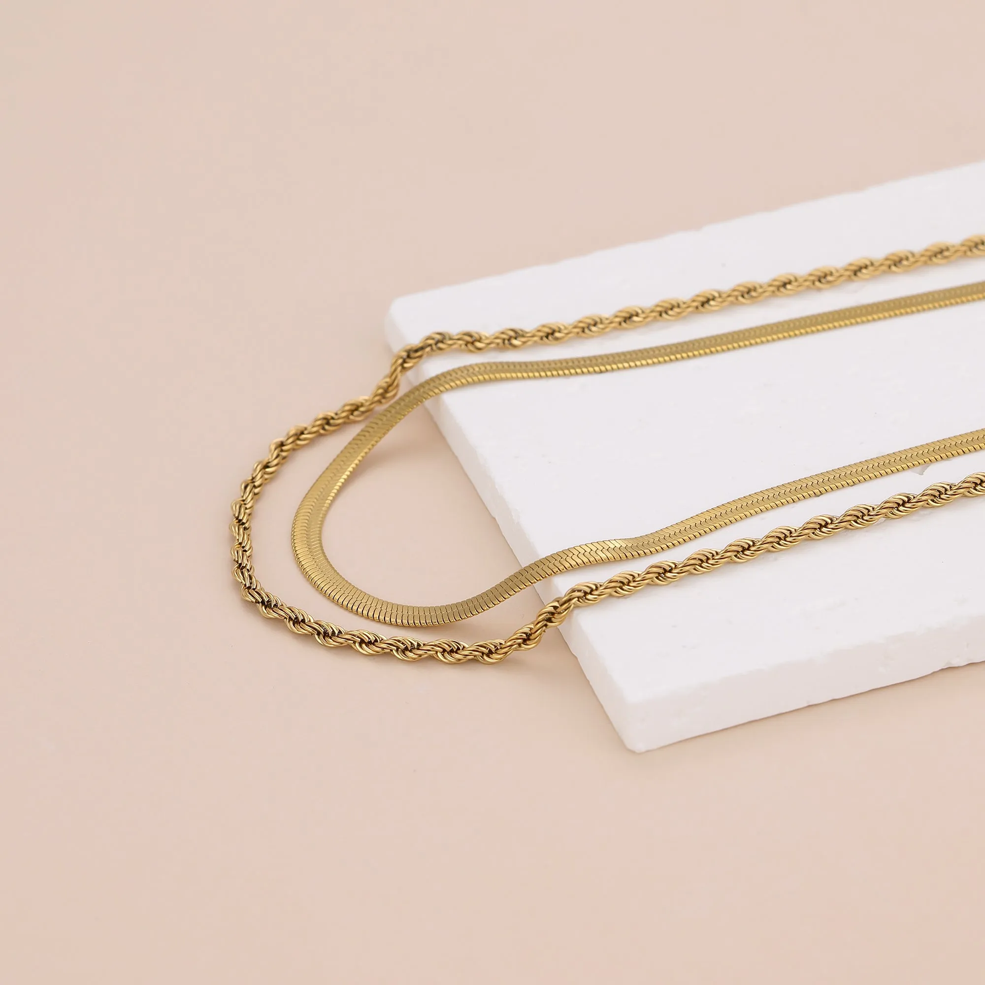 N020 Duo Chain layered rope chain Herringbone Necklace