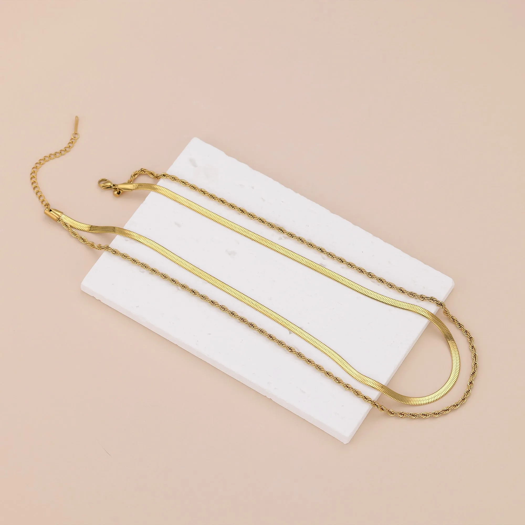 N020 Duo Chain layered rope chain Herringbone Necklace