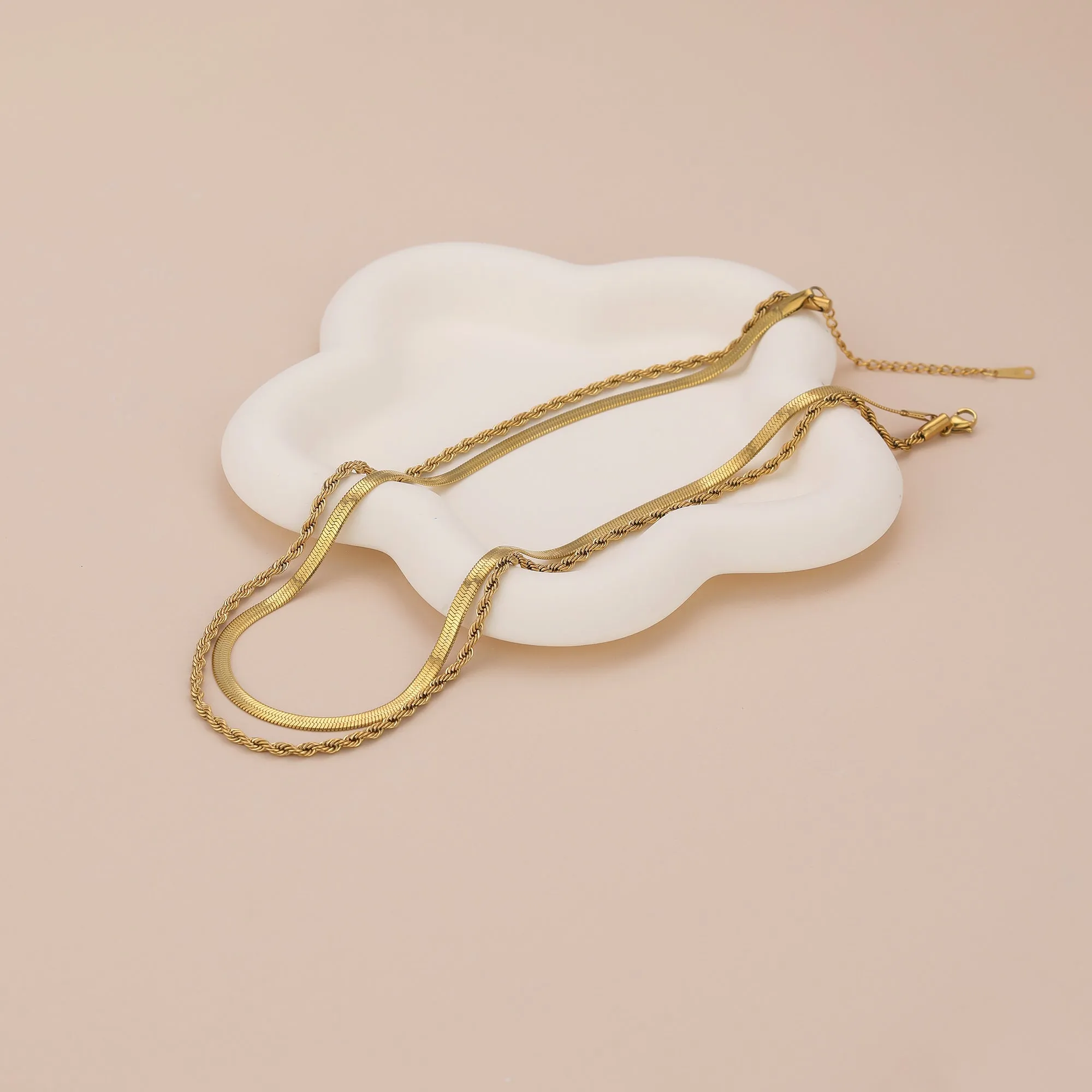 N020 Duo Chain layered rope chain Herringbone Necklace
