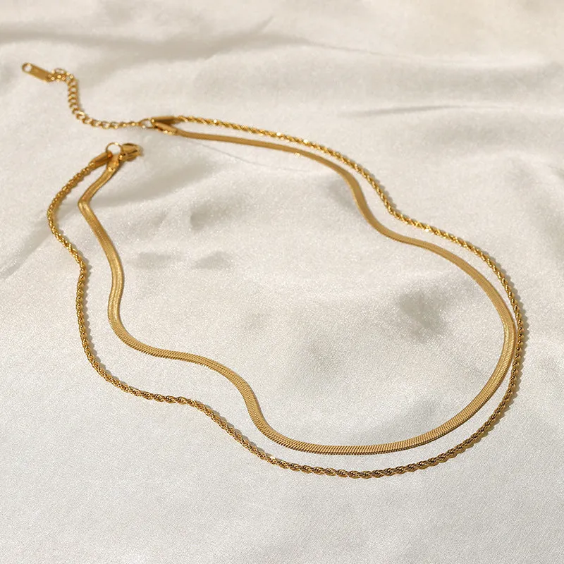 N020 Duo Chain layered rope chain Herringbone Necklace