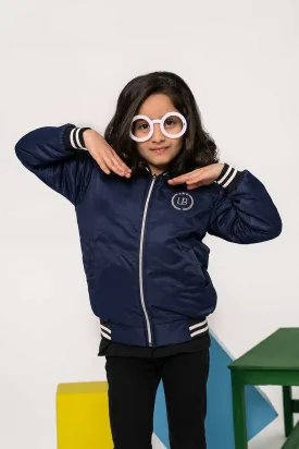 Navy Blue Tipped Bomber Jacket - Girls