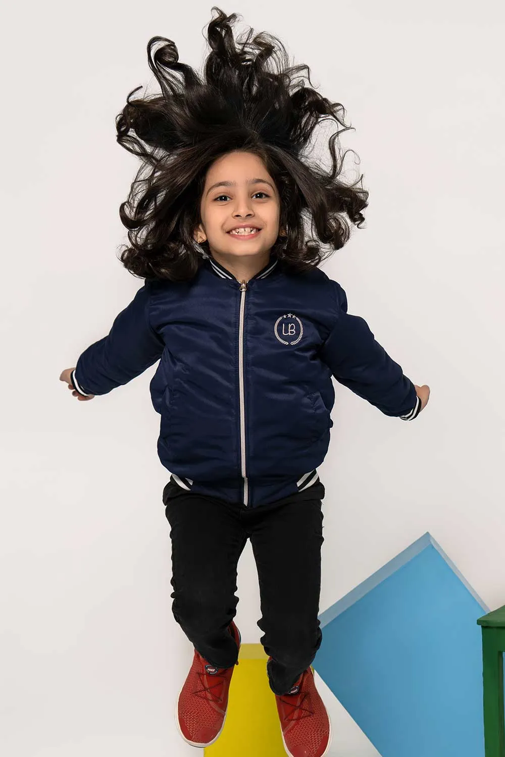 Navy Blue Tipped Bomber Jacket - Girls