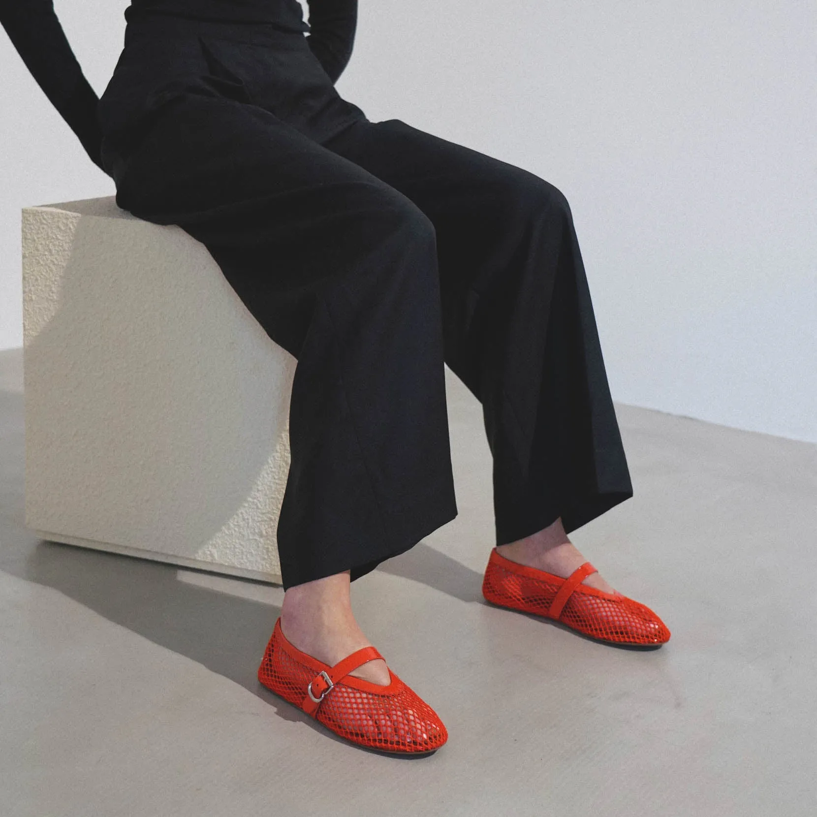 Orange mesh ballet flats