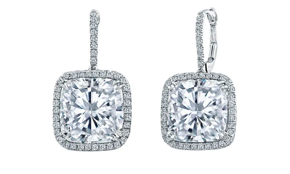 Radiant Cut Diamond Halo Pave' Set Drop Earrings In White Gold 2.00 Ct.T.W.