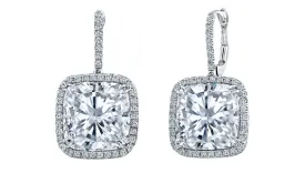 Radiant Cut Diamond Halo Pave' Set Drop Earrings In White Gold 2.00 Ct.T.W.