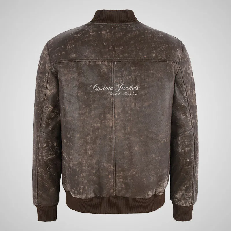 SEVENTIES 70’s Vintage Buffed Leather Bomber Jacket For Mens