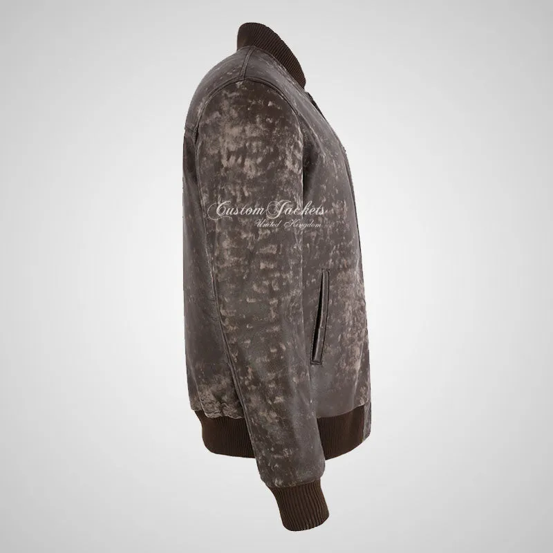 SEVENTIES 70’s Vintage Buffed Leather Bomber Jacket For Mens