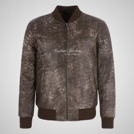 SEVENTIES 70’s Vintage Buffed Leather Bomber Jacket For Mens