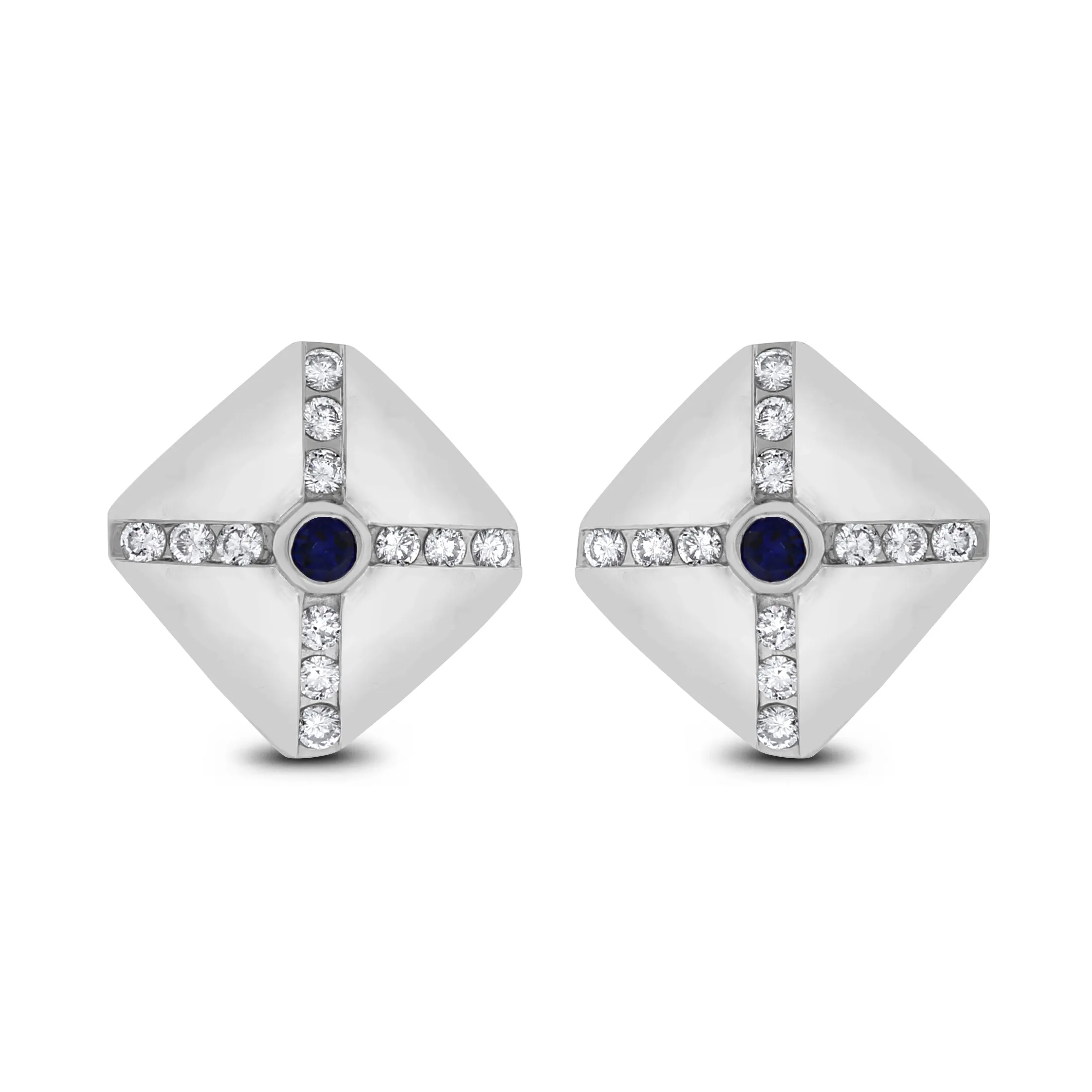 Shield Diamond & Sapphire Studs (1.50 ct Diamonds & Sapphires) in White Gold