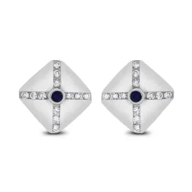Shield Diamond & Sapphire Studs (1.50 ct Diamonds & Sapphires) in White Gold