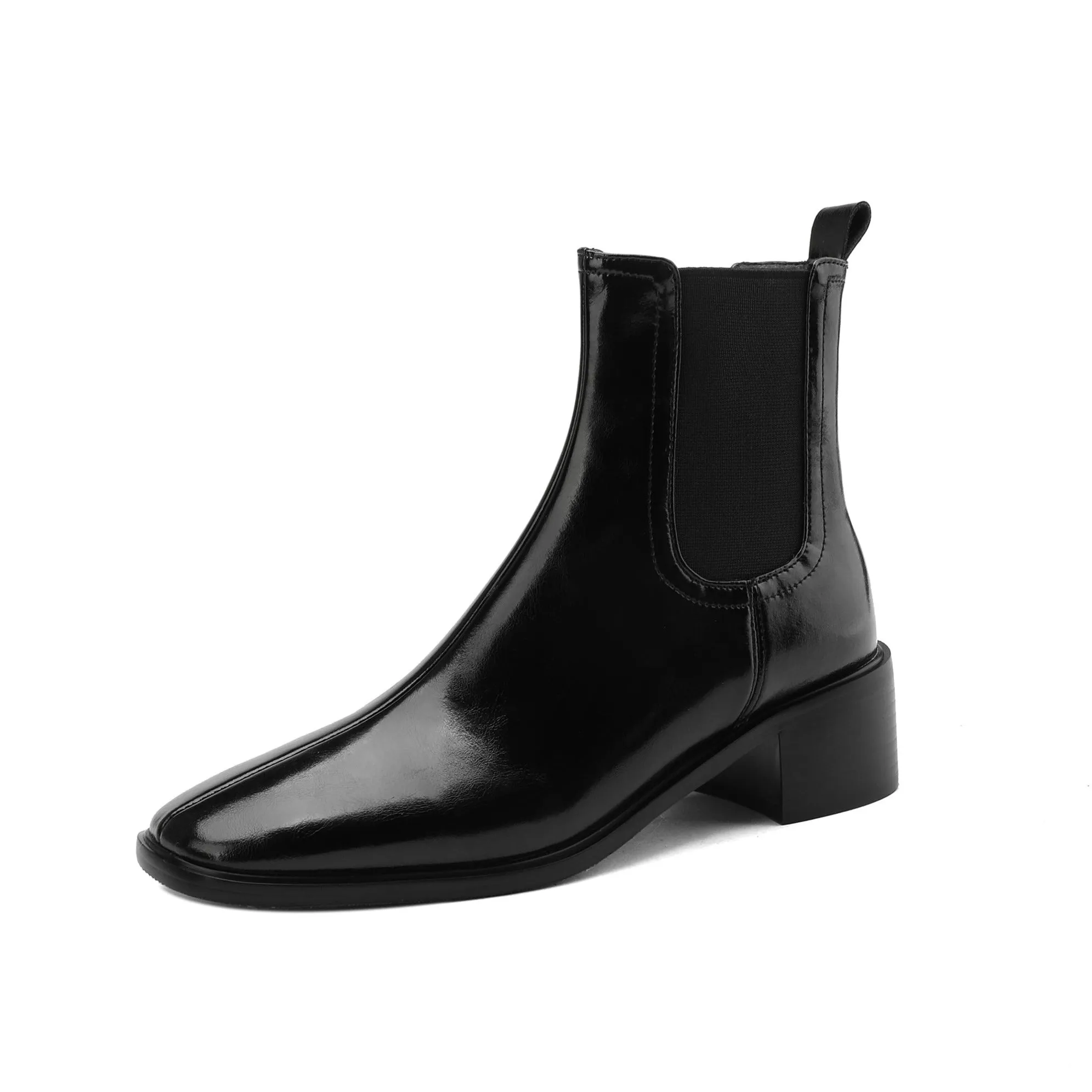 TinaCus Women's Square Toe Genuine Leather Handmade Chunky Heels Slip On Trendy Ankle Boots