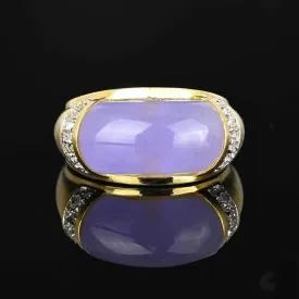 Vintage Diamond East West Purple Jade Ring in 14K Gold