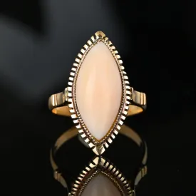 Vintage Salmon Coral Navette Ring in 18K Gold