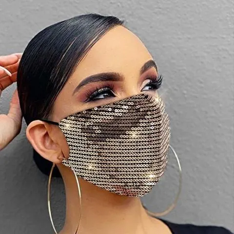 Women Fashion Sequins Breathable Washable and Reusable Mouth Mask