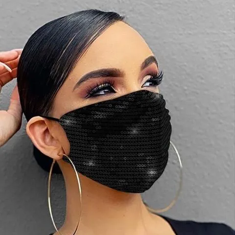 Women Fashion Sequins Breathable Washable and Reusable Mouth Mask