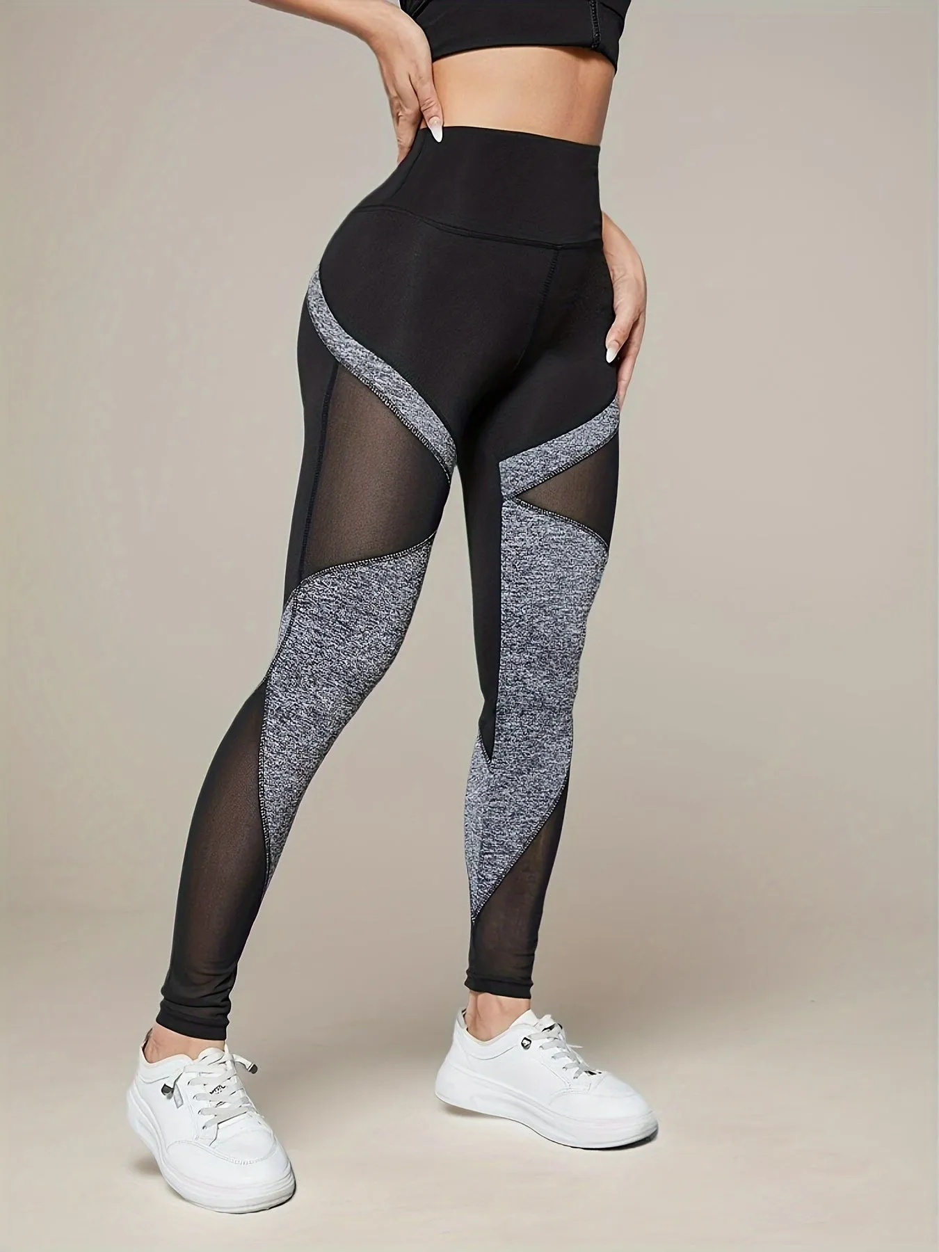 Women's High-Stretch Yoga Leggings with Mesh Detail