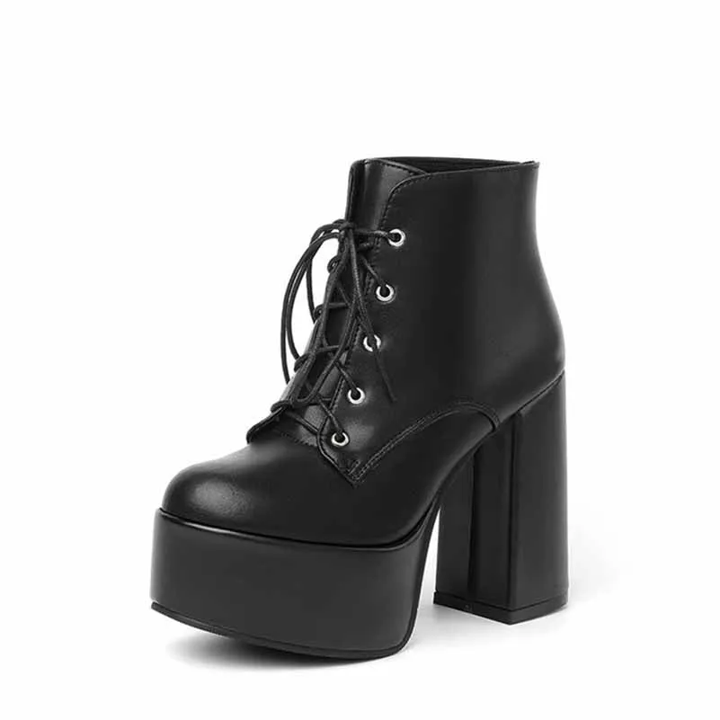 Women's lace up boots platform ankle heeled boots