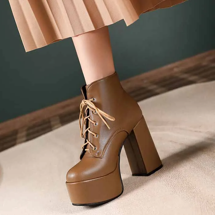 Women's lace up boots platform ankle heeled boots