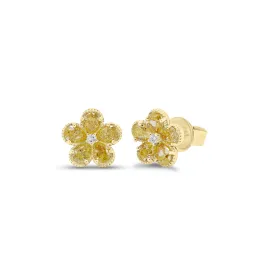 Yellow Diamond Flower Stud Earrings